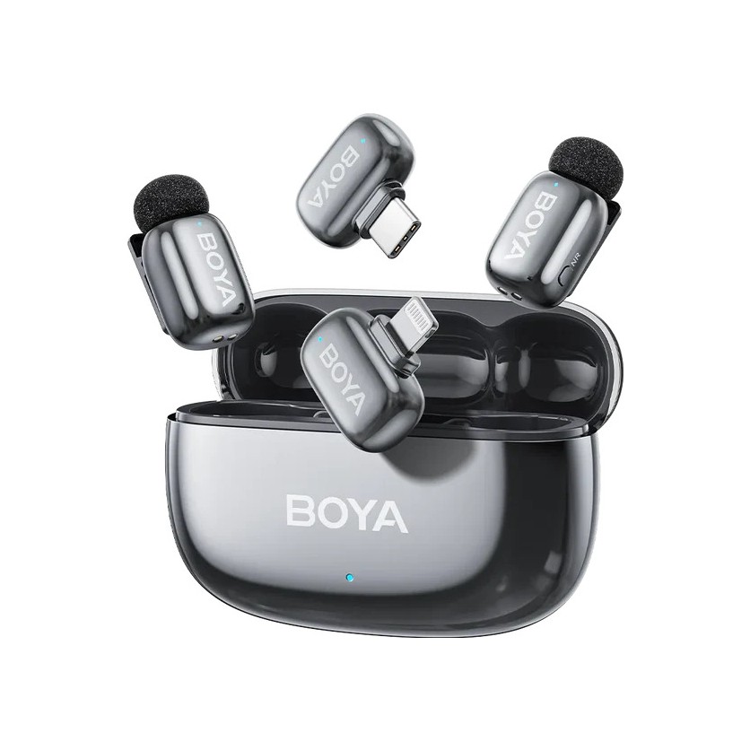 Беспроводная микрофонная система Model: BOYA mini 2-01-Lunar Silver | (USB-C+Lightning) RX + 2 TX + CC